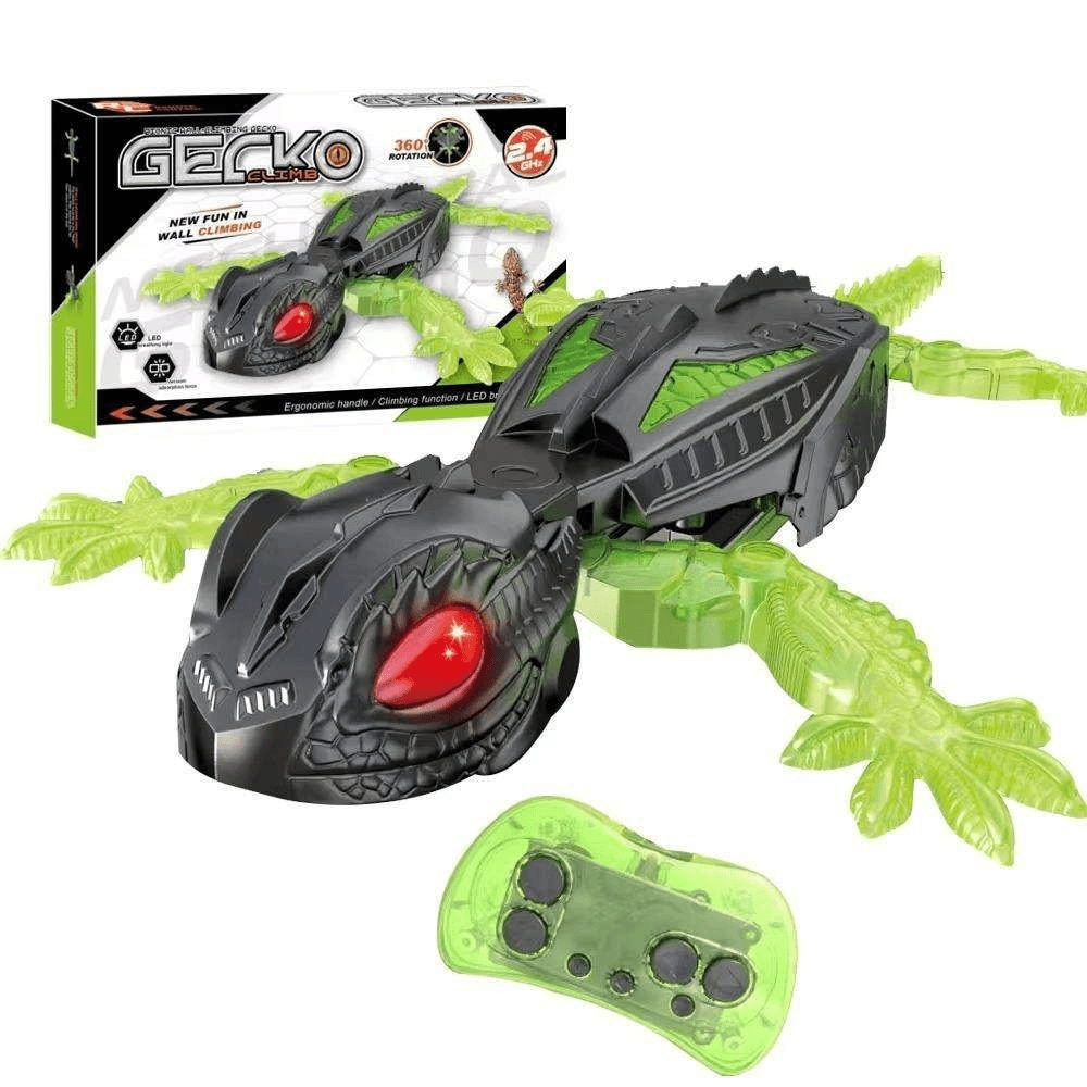 RC robotic gecko lizard wall climbing toy with LED eyes